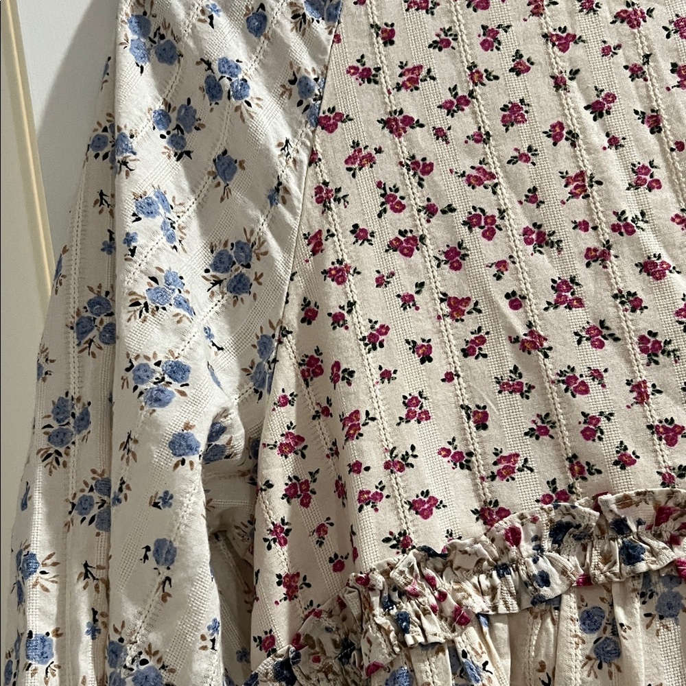Sezane Floral Patchwork Mini Dress in Cream, Red & Blue - Picture 7 of 12